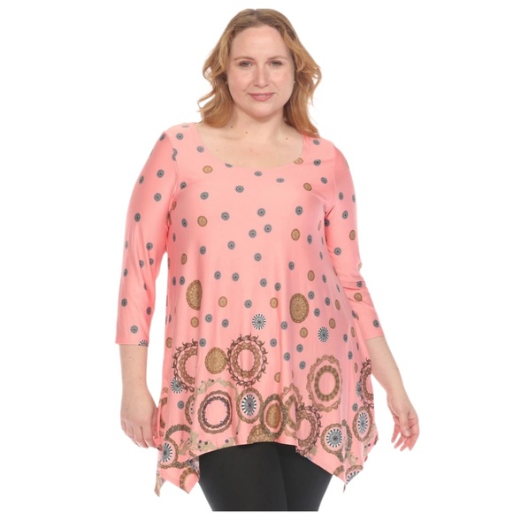 White Mark Erie Tunic Top Plus Size Printed Flowy Hem Swing Top Size 1X NWT Pink - Picture 1 of 12
